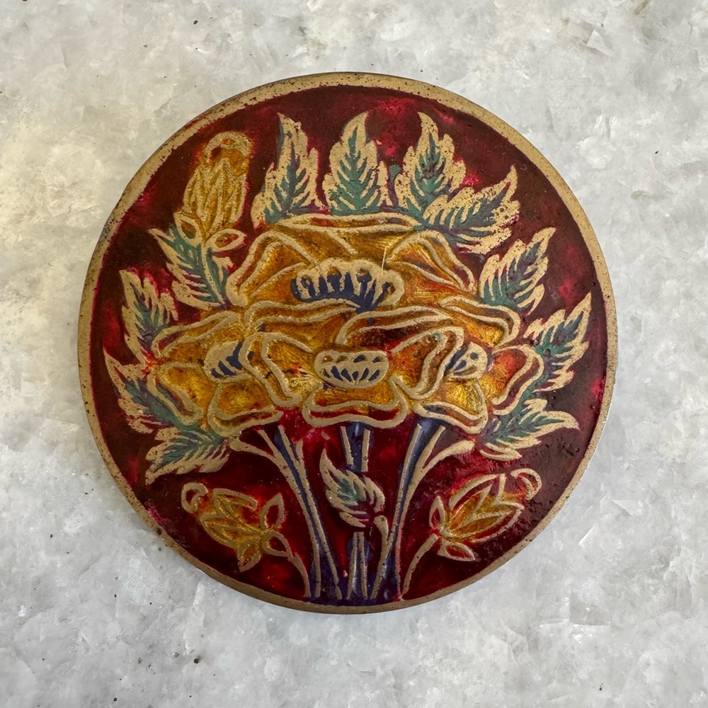 Enamel, floral, brooch